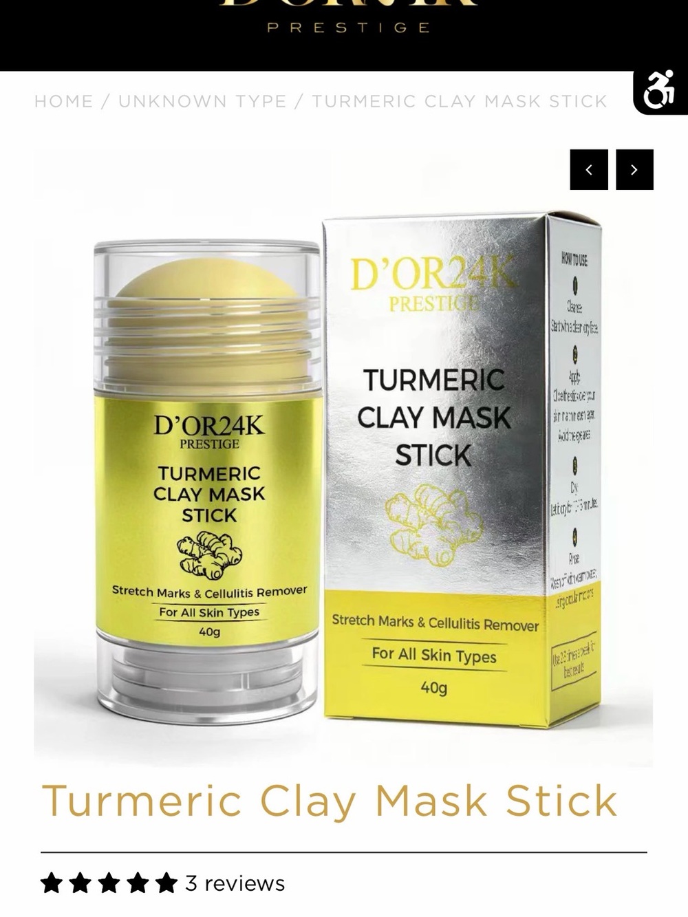 D'OR24K Prestige Turmeric Clay Mask Stick — Yellow